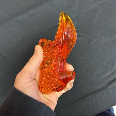 1960s Fenton Cathead Hobnail Tangerine Slipper Catchall