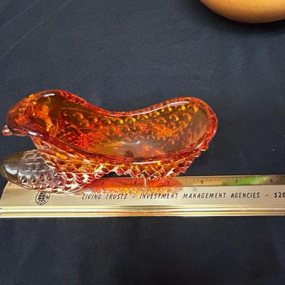 1960s Fenton Cathead Hobnail Tangerine Slipper Catchall