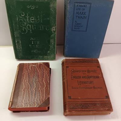 Old Antique books - 1882 Thirty years' War - 1878 English Literature -Mark Twain - Steel Square
