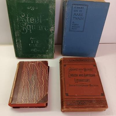 Old Antique books - 1882 Thirty years' War - 1878 English Literature -Mark Twain - Steel Square