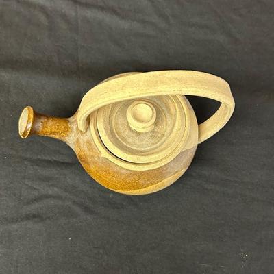 Studio Art Pottery Bamboo Handle Marked Ceramic teapot , signed * 70