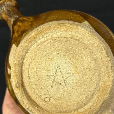 Studio Art Pottery Bamboo Handle Marked Ceramic teapot , signed * 70