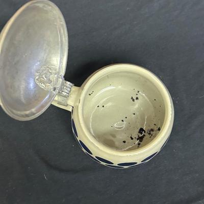 Zinn German Beer Stein with Pewter Lid and Dark Blue Polka Dots