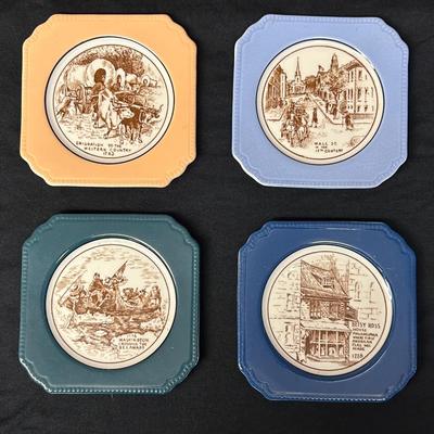 Set 4 Vintage Syracuse China 5 " square Historical Scene Plates