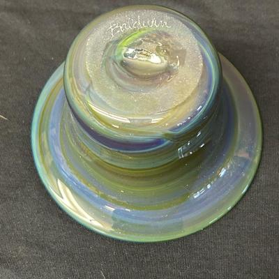 Beautiful signed hand blown swirled Studio Art Glass vase signed BALDWIN - EXC