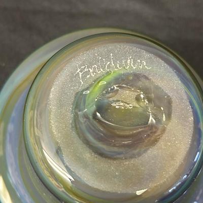 Beautiful signed hand blown swirled Studio Art Glass vase signed BALDWIN - EXC