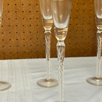 Vintage 1960s Blown Clear Glass Air Twist Cordial Liqueur Shot Glasses set of 6