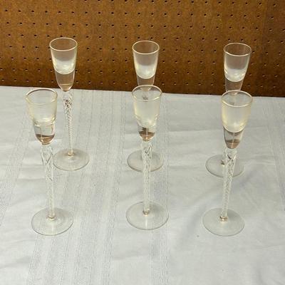 Vintage 1960s Blown Clear Glass Air Twist Cordial Liqueur Shot Glasses set of 6