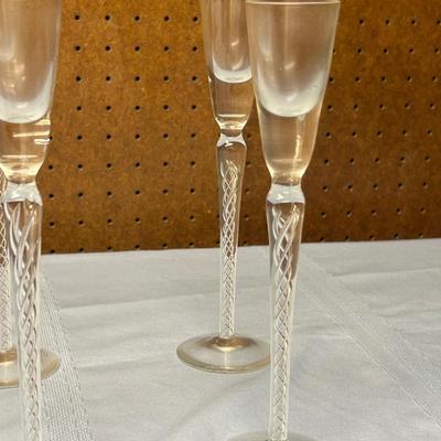 Vintage 1960s Blown Clear Glass Air Twist Cordial Liqueur Shot Glasses set of 6