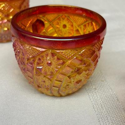 VINTAGE INDIANA GLASS PUNCH BOWL and 7 CUPS ~ RED SUNSET COLOR