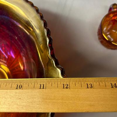 VINTAGE INDIANA GLASS PUNCH BOWL and 7 CUPS ~ RED SUNSET COLOR