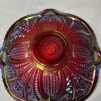 VINTAGE INDIANA GLASS PUNCH BOWL and 7 CUPS ~ RED SUNSET COLOR