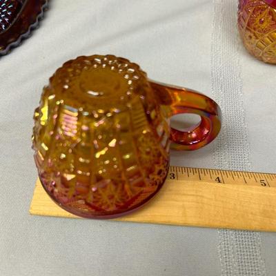 VINTAGE INDIANA GLASS PUNCH BOWL and 7 CUPS ~ RED SUNSET COLOR
