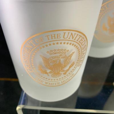 THREE Presidential Seal Frosted Cocktail Glasses