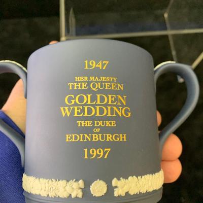 Wedgwood Jasperware Golden Royal Wedding Raised Relief Double Handled Mug
