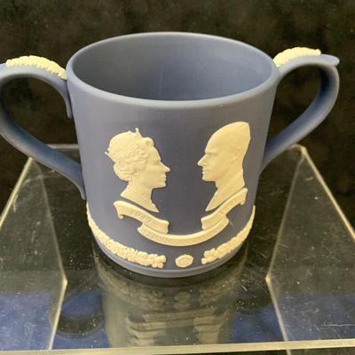 Wedgwood Jasperware Golden Royal Wedding Raised Relief Double Handled Mug