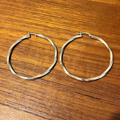 Large Gold Hoop Earrings Marked 14k