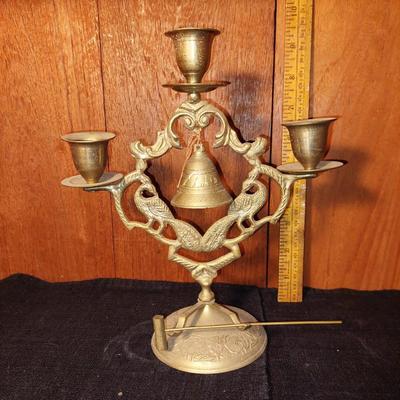 Brass ceremony candle stick with bell