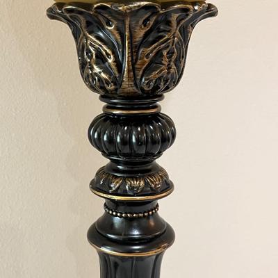 Pair (2) ~ 27â€ Bronze Upright Table Lamps ~ With Glass Shades