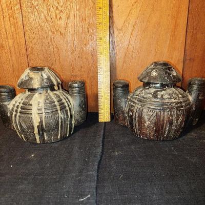 Black ornate carved candlesticks