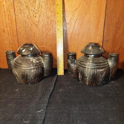 Black ornate carved candlesticks