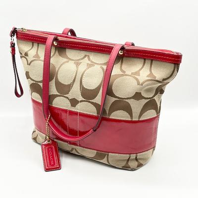 COACH ~ Beige & Red Leather Tote ~ Authentic