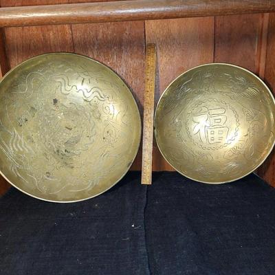 Heavy brass engraved bowls