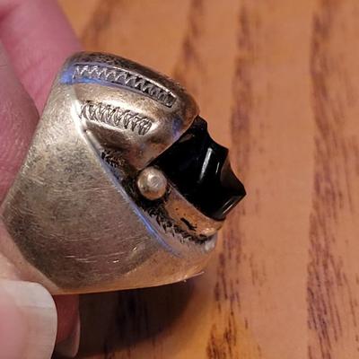 Men's Sterling & Black Onyx Mayan Mask Ring