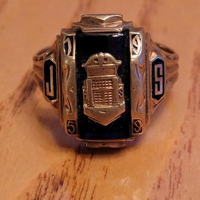 1959 High School Class Ring - 10k Gold & Sapphire