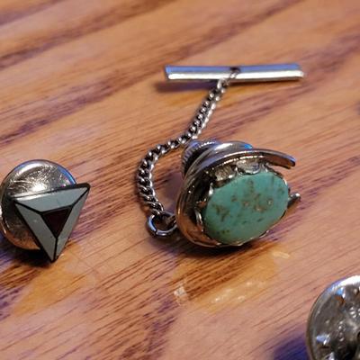 Men's Tie Pins - Turquoise, Black Onyx