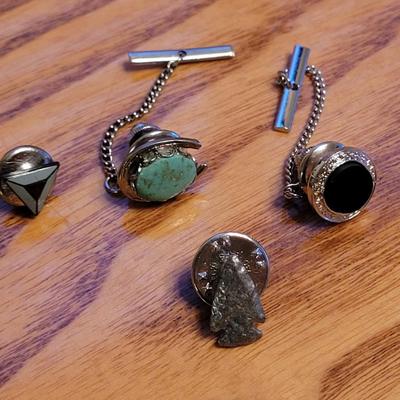 Men's Tie Pins - Turquoise, Black Onyx