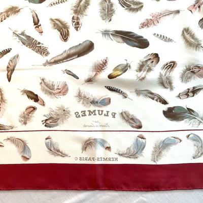 128 Authentic HERMÃ‰S Carre 90 Silk Scarf Plumes by Henri De Linares 1953