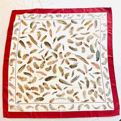 128 Authentic HERMÃ‰S Carre 90 Silk Scarf Plumes by Henri De Linares 1953