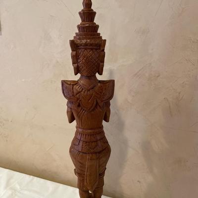 Vintage 29â€ tall Wood carved praying Buddha