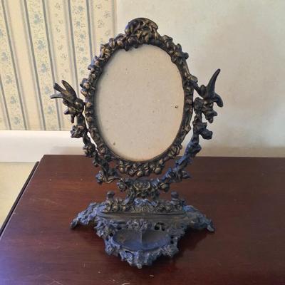 Ornate Metal Decorative Mirror (needs mirror) and glass lot