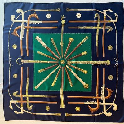 130 Authentic HERMÃ‰S Carre 90 Silk Scarf Cannes & Pommeau by Francoise De La Perriere 1985