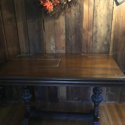 Antique Dark Wood Table w/ Hidden Leaf