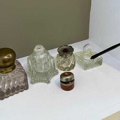 Lot of 5 antique inkwells