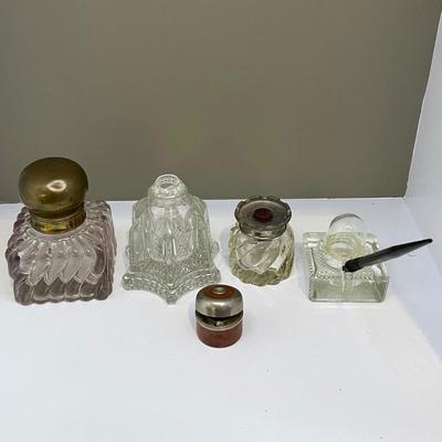 Lot of 5 antique inkwells