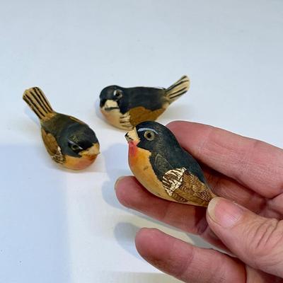3 hand carved folk art birds