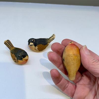 3 hand carved folk art birds