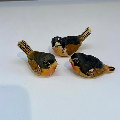 3 hand carved folk art birds