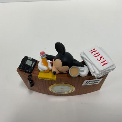 -57- CLOCK | Disney World Mickey Mouse Sleeping Wood Desk Clock