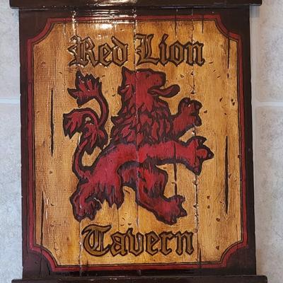 Vintage Red Lion Tavern Wood Sign