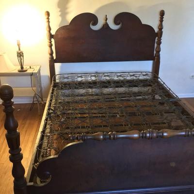 Full/Queen Antique Wood Bed frame with Antique Box Spring