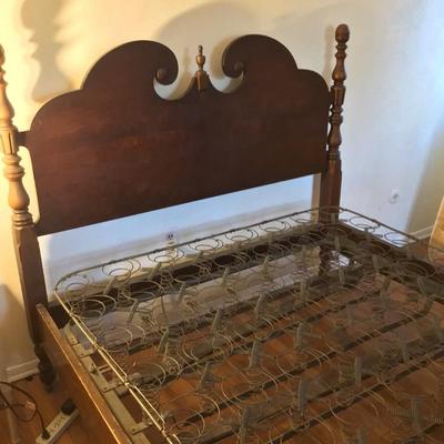 Full/Queen Antique Wood Bed frame with Antique Box Spring