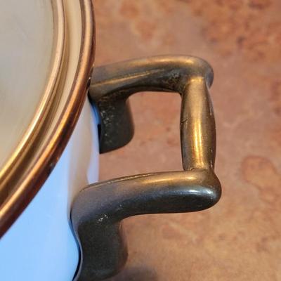 Enamel Pot with Brass Handles & Lid