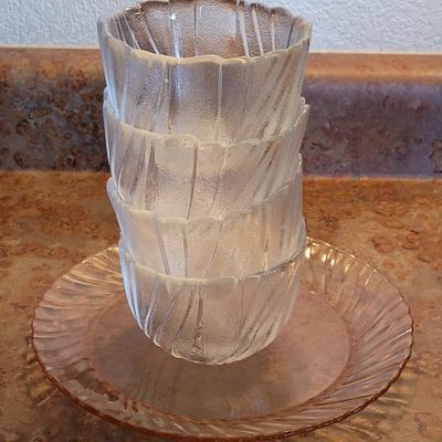 Glass Dessert Bowls and a Pink Glass Plate