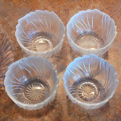 Glass Dessert Bowls and a Pink Glass Plate
