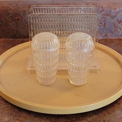 Lazy Susan and Vintage Plastic S&P and Napkin Holder